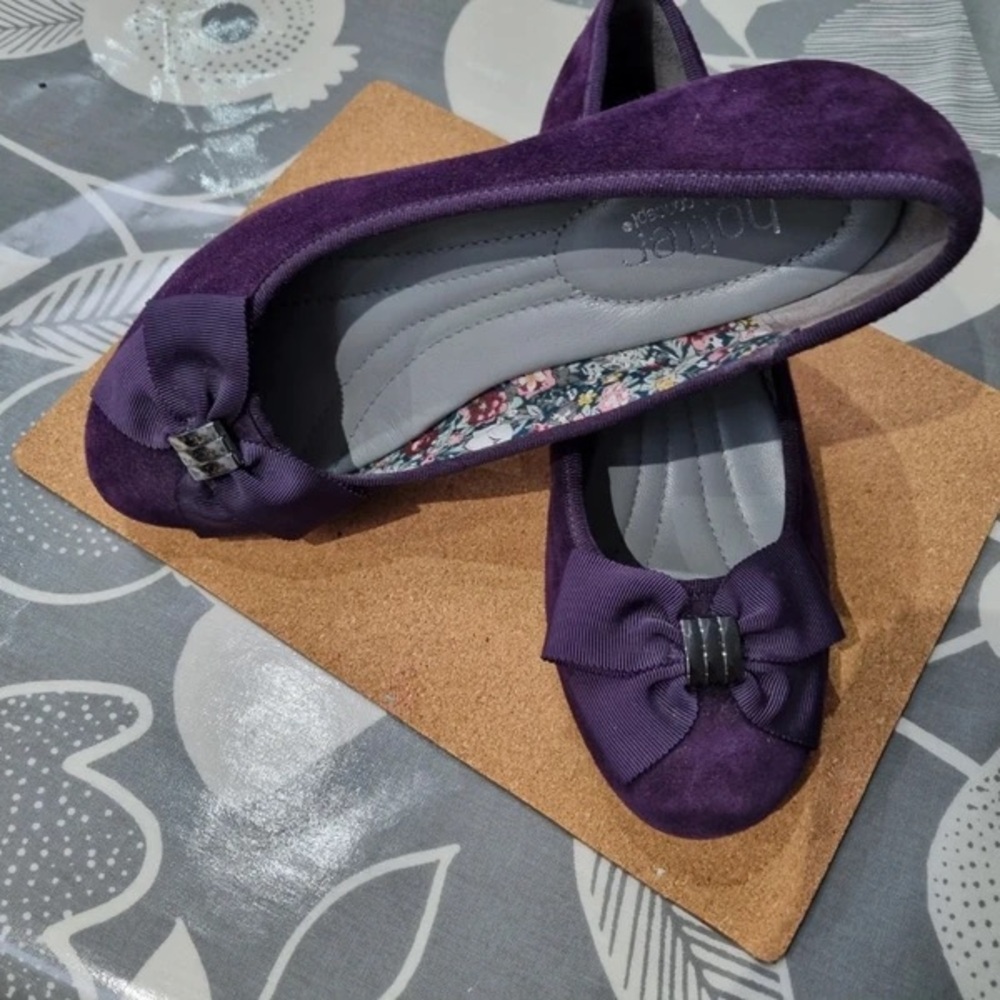 Hotter Purple Suede Heels with Bow Accent